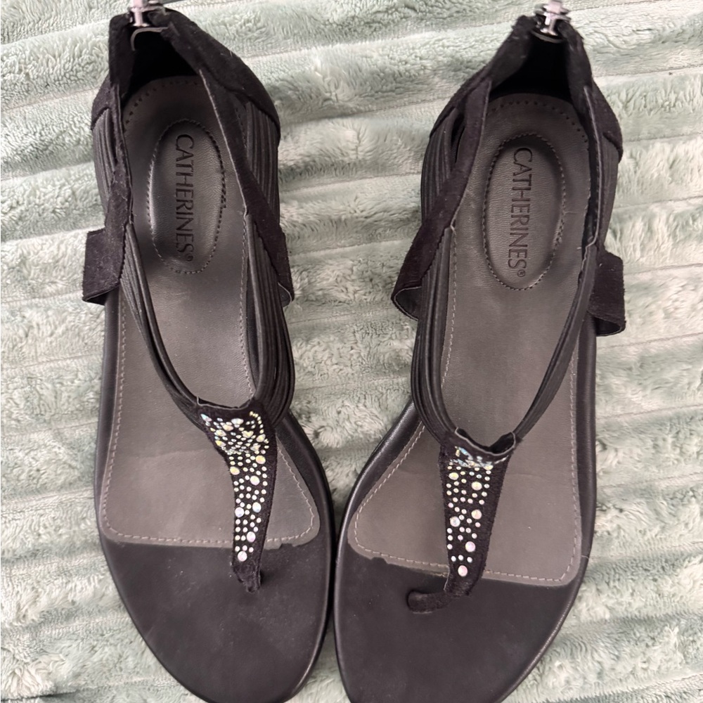 Catherines Elegant Black Sandals with Sparkling Accents